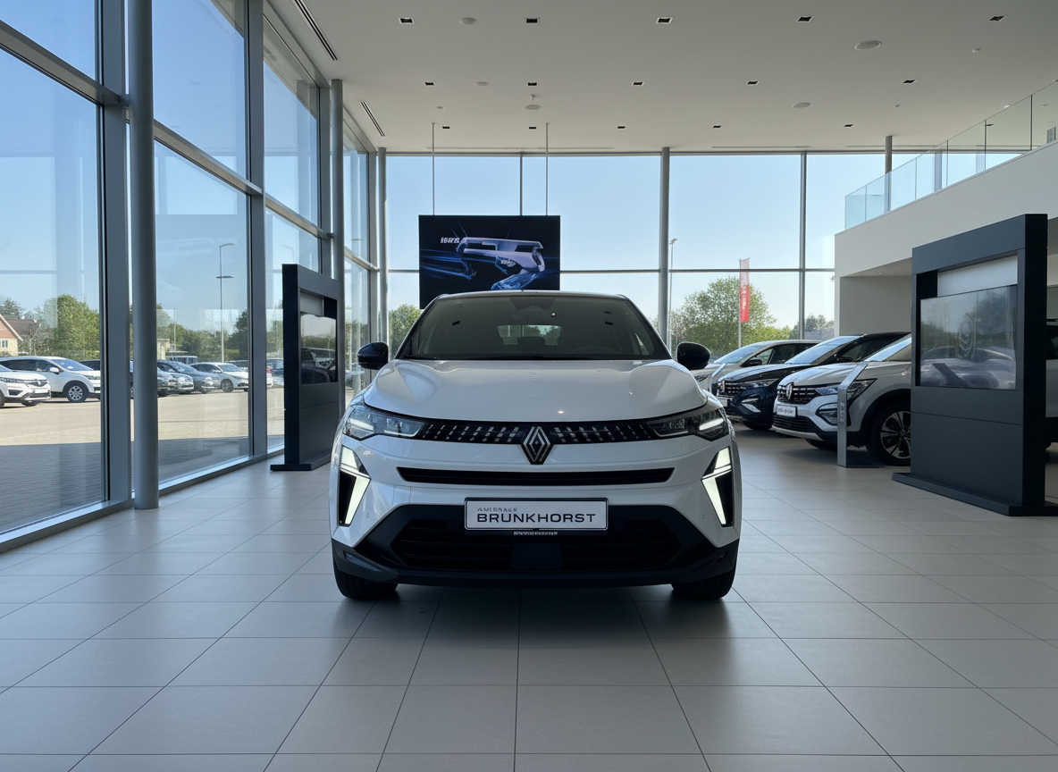Weißer Renault Symbioz SUV Frontansicht im Autohaus Brunkhorst Showroom