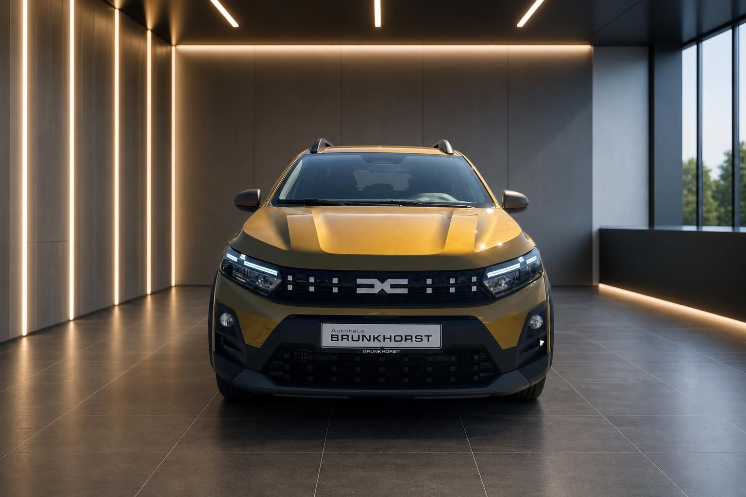 Dacia Sandero Stepway gelb Frontansicht bei Autohaus Brunkhorst - moderner Kleinwagen