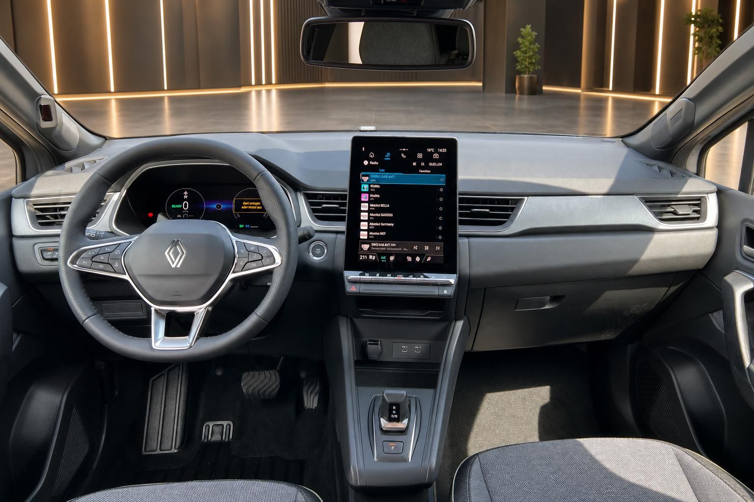 Renault Captur E-Tech Cockpit mit digitalem Display und Mittelkonsole Innenansicht