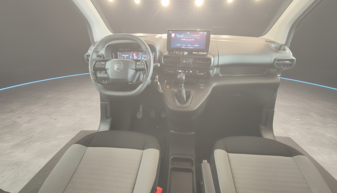 Citroën Fahrzeug Innenraum mit Lenkrad, Touchscreen-Navigation und grau-schwarzem Cockpit