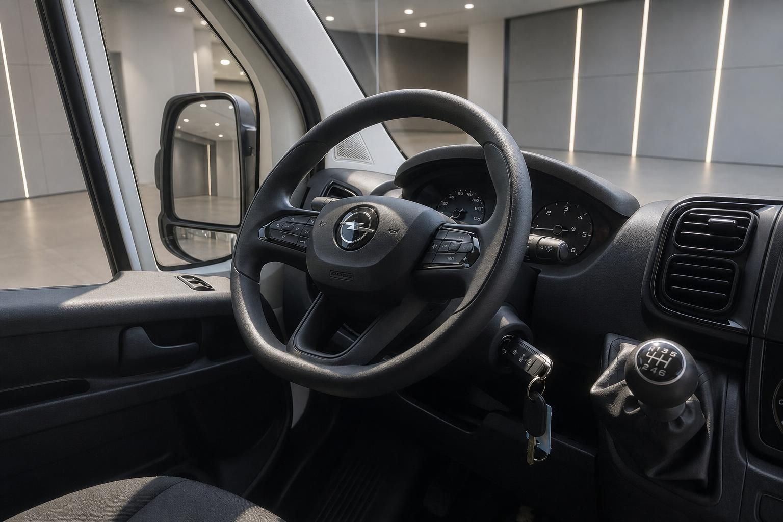 Opel Lenkrad und Cockpit im Transporter Innenraum
