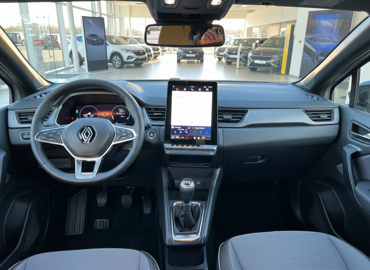 Renault Innenraum mit digitalem Cockpit und großem Touchscreen-Infotainmentsystem