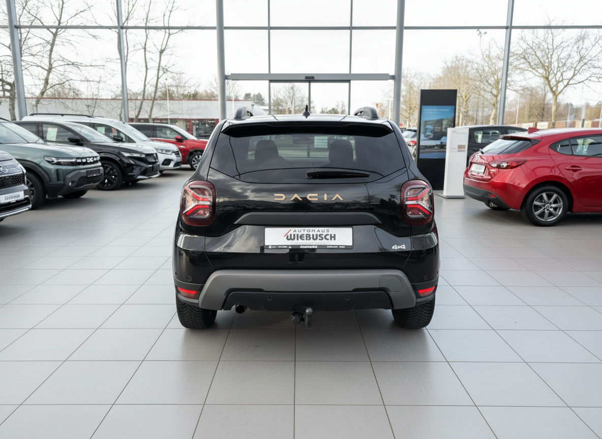 Dacia Duster 4x4 Schwarz Heckansicht im Autohaus Wiebusch Showroom
