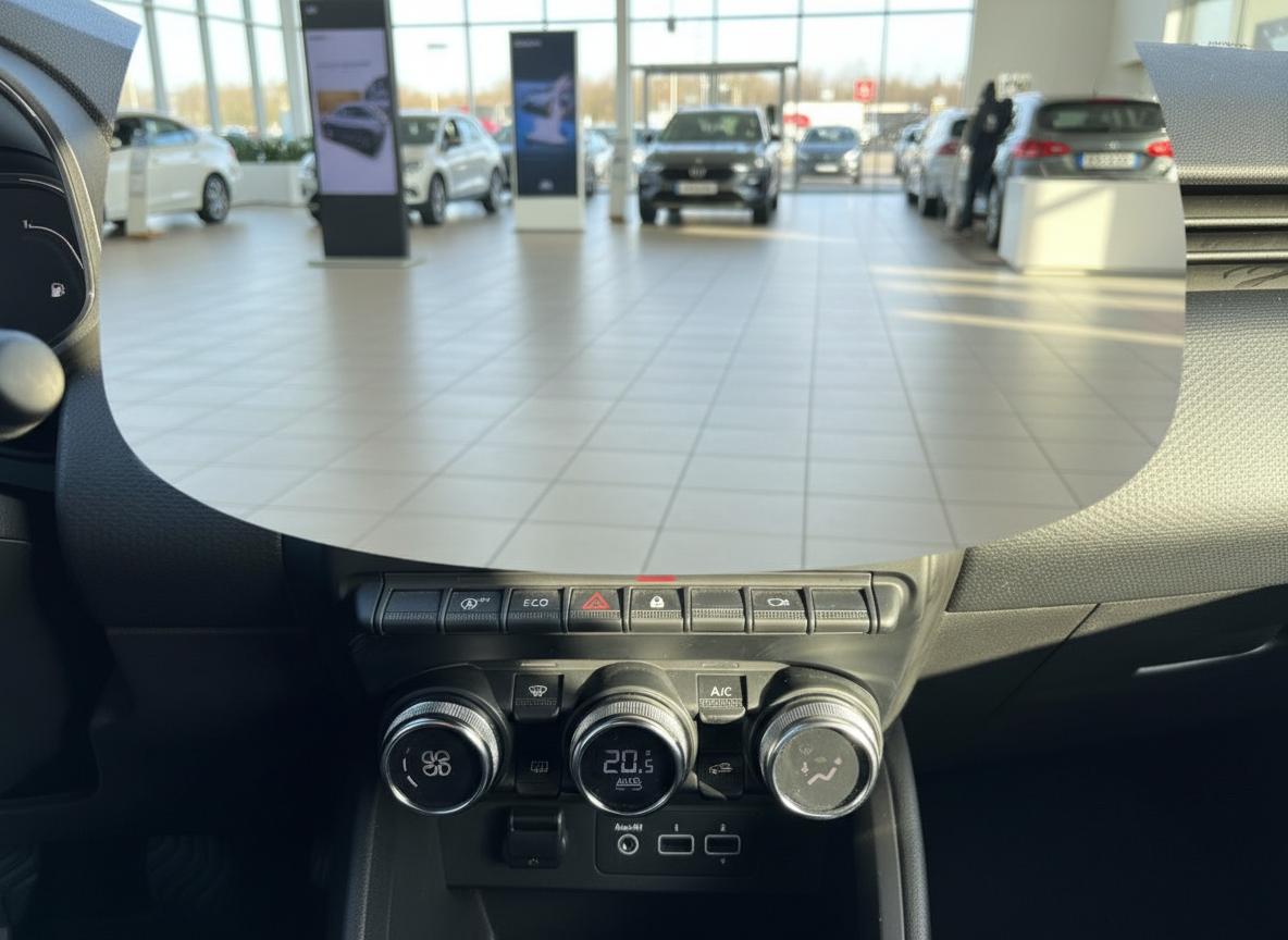 Fahrzeug-Innenraum mit Klimaanlage-Bedienelement und 20,5°C Anzeige in Autohaus