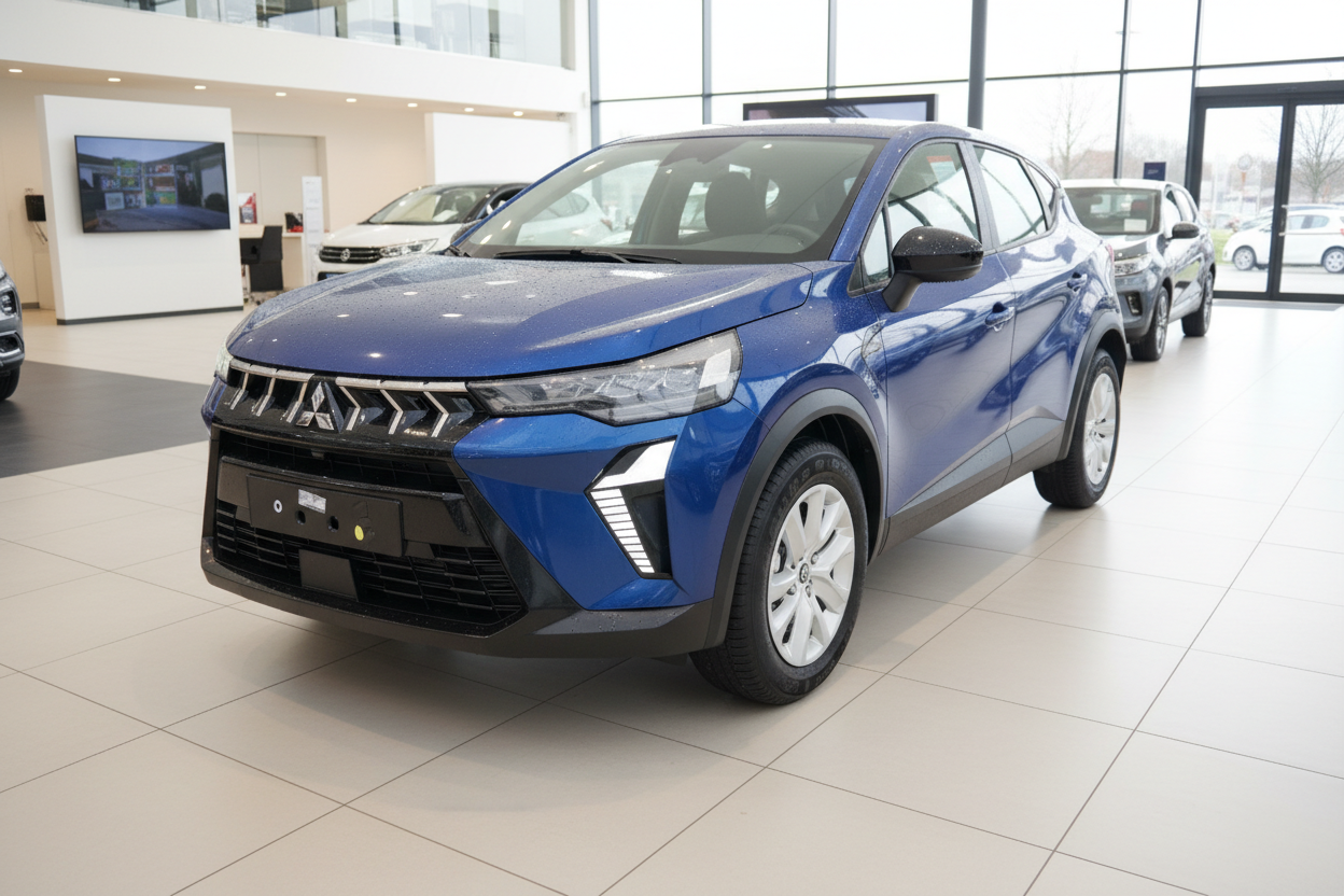 Mitsubishi ASX blau Frontansicht im Autohaus Showroom