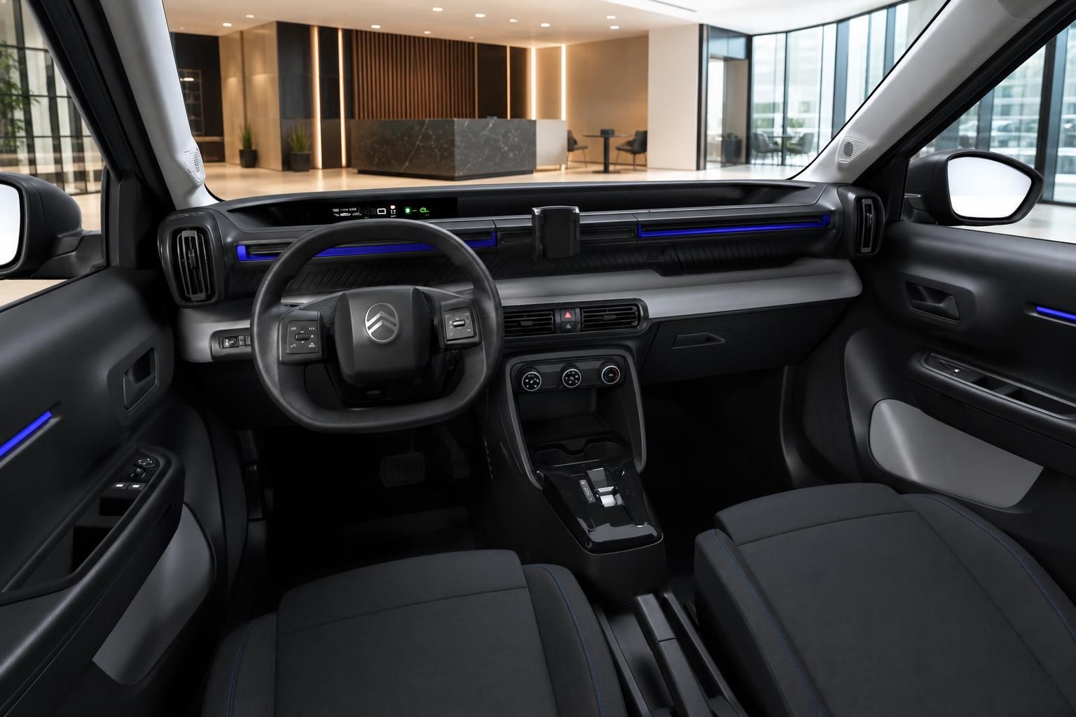 Citroën ë-C3 Innenraum mit Cockpit und Lenkrad, Fahreransicht