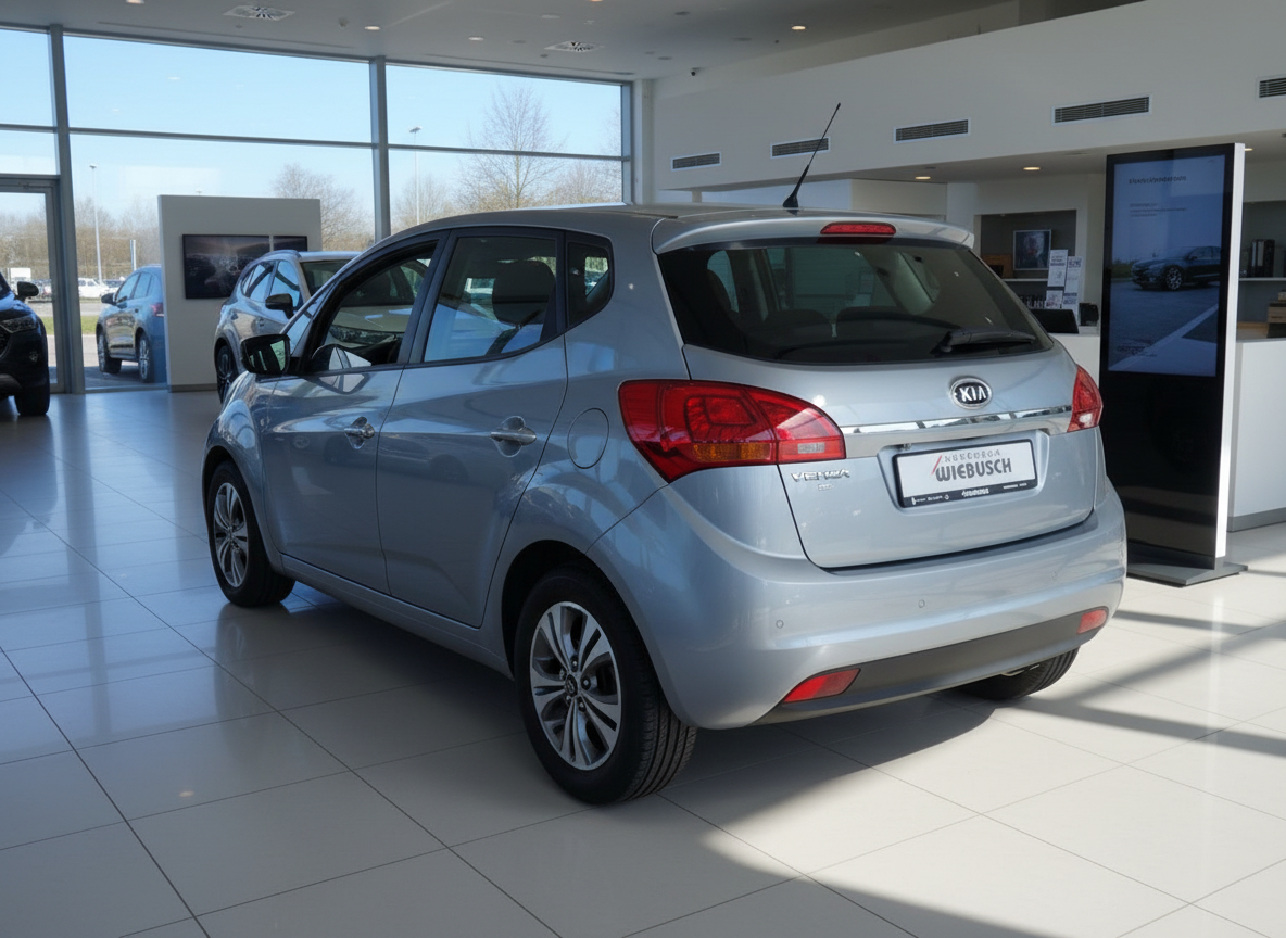 Silberner Kia Venga Hatchback Heckansicht im Autohaus Wiebusch
