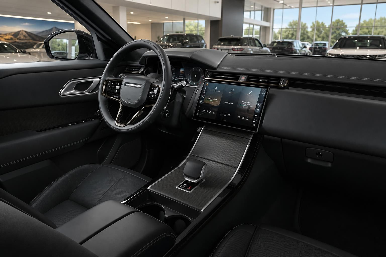 Range Rover Velar Innenraum mit Cockpit und Touchscreen im Autohaus