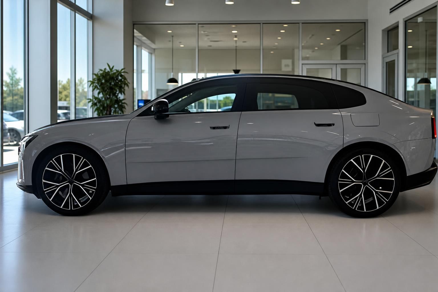 Volvo ES90 in Weiß Seitenansicht im Autohaus