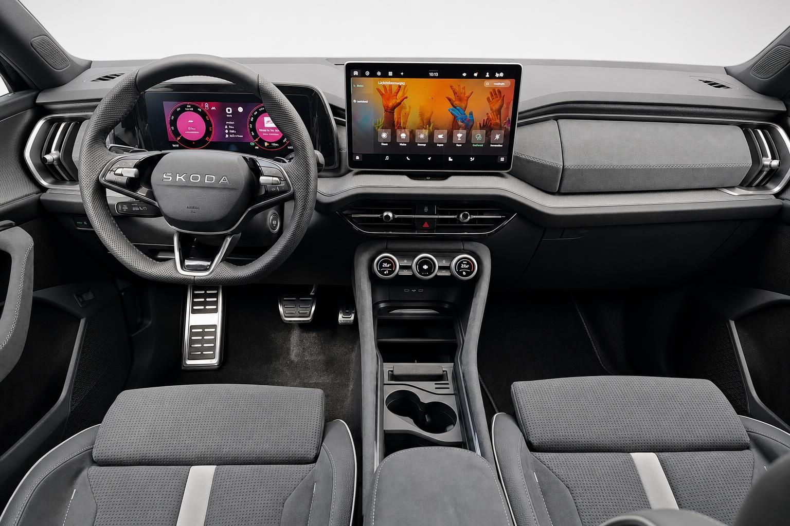 Skoda Cockpit mit digitalem Display und Lenkrad Innenansicht