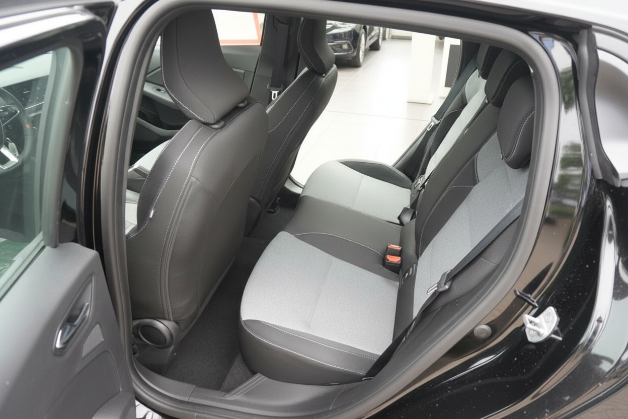 Fahrzeug Rücksitzbank schwarz-grau mit Sicherheitsgurten und Kopfstützen Innenraum