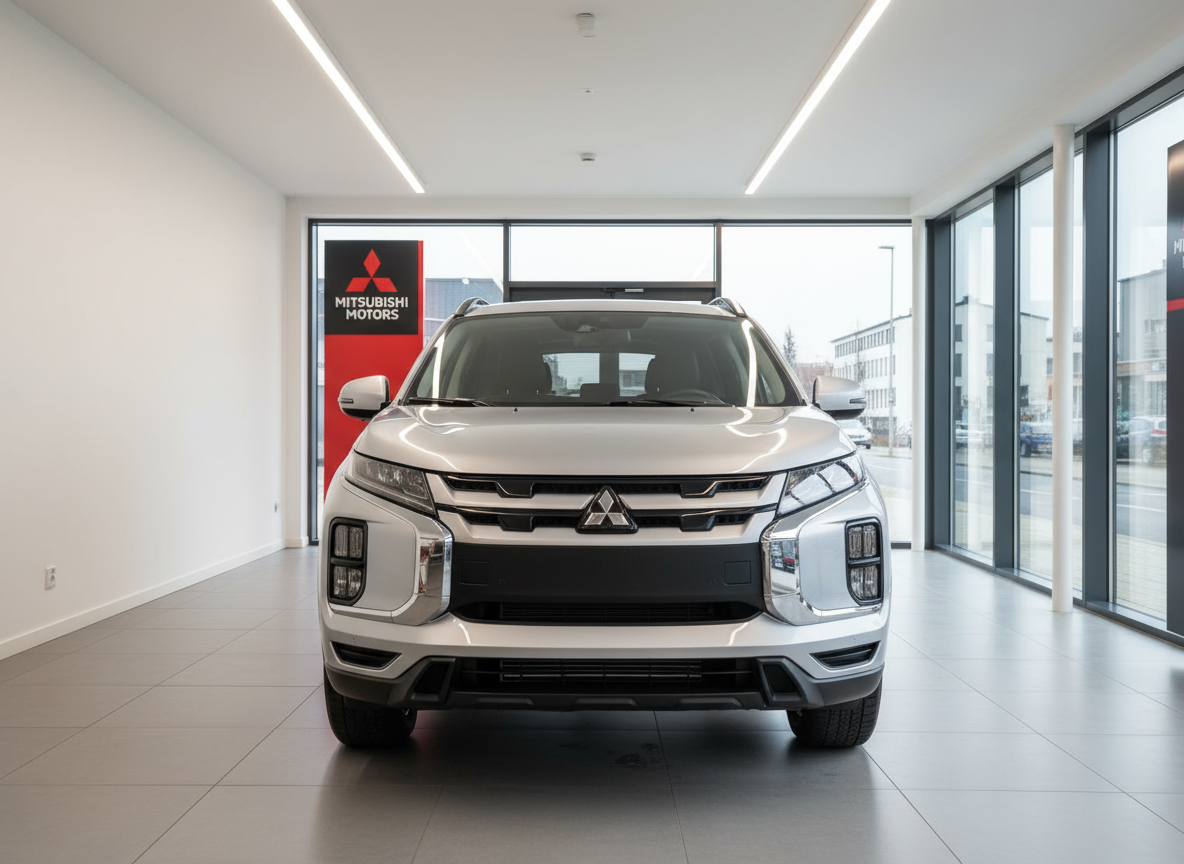 Mitsubishi ASX weißer SUV Frontansicht im Autohaus Showroom