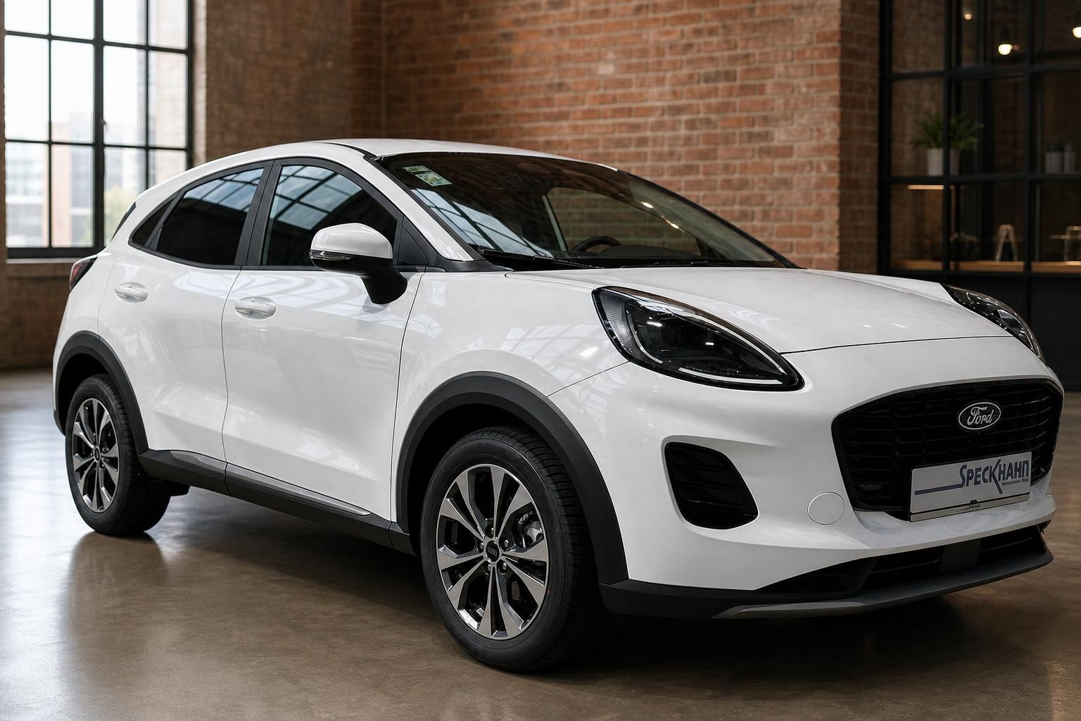 Ford Puma weiss Frontansicht schraeg rechts Aussenansicht Haendler Speckhahn
