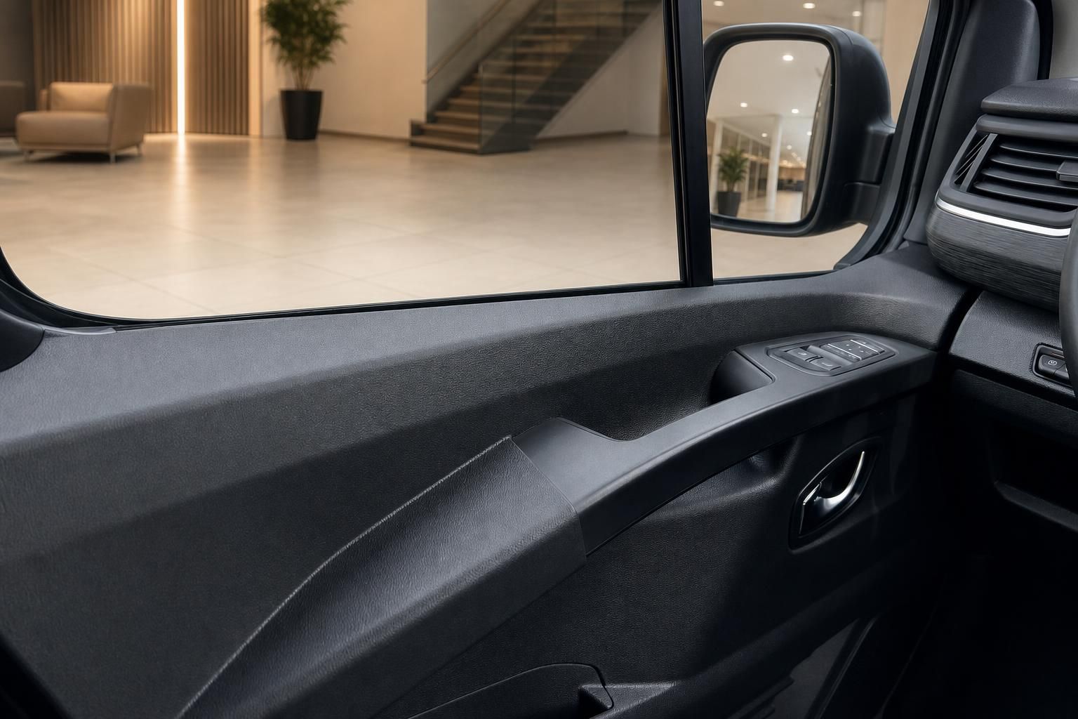 Fahrzeug Innenraum Tür Detail mit Fensterheber und Spiegelbedienung
