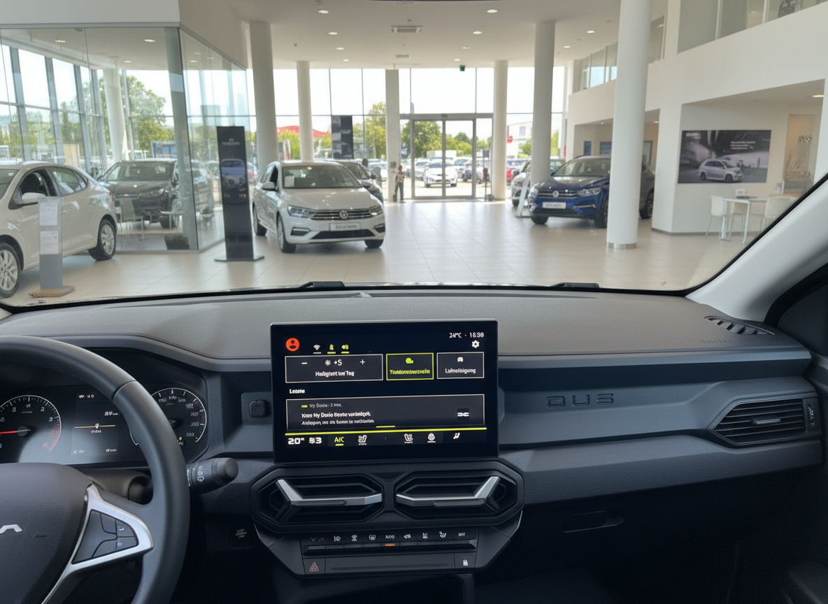 Dacia Duster Innenraum mit Infotainment-Display im Autohaus