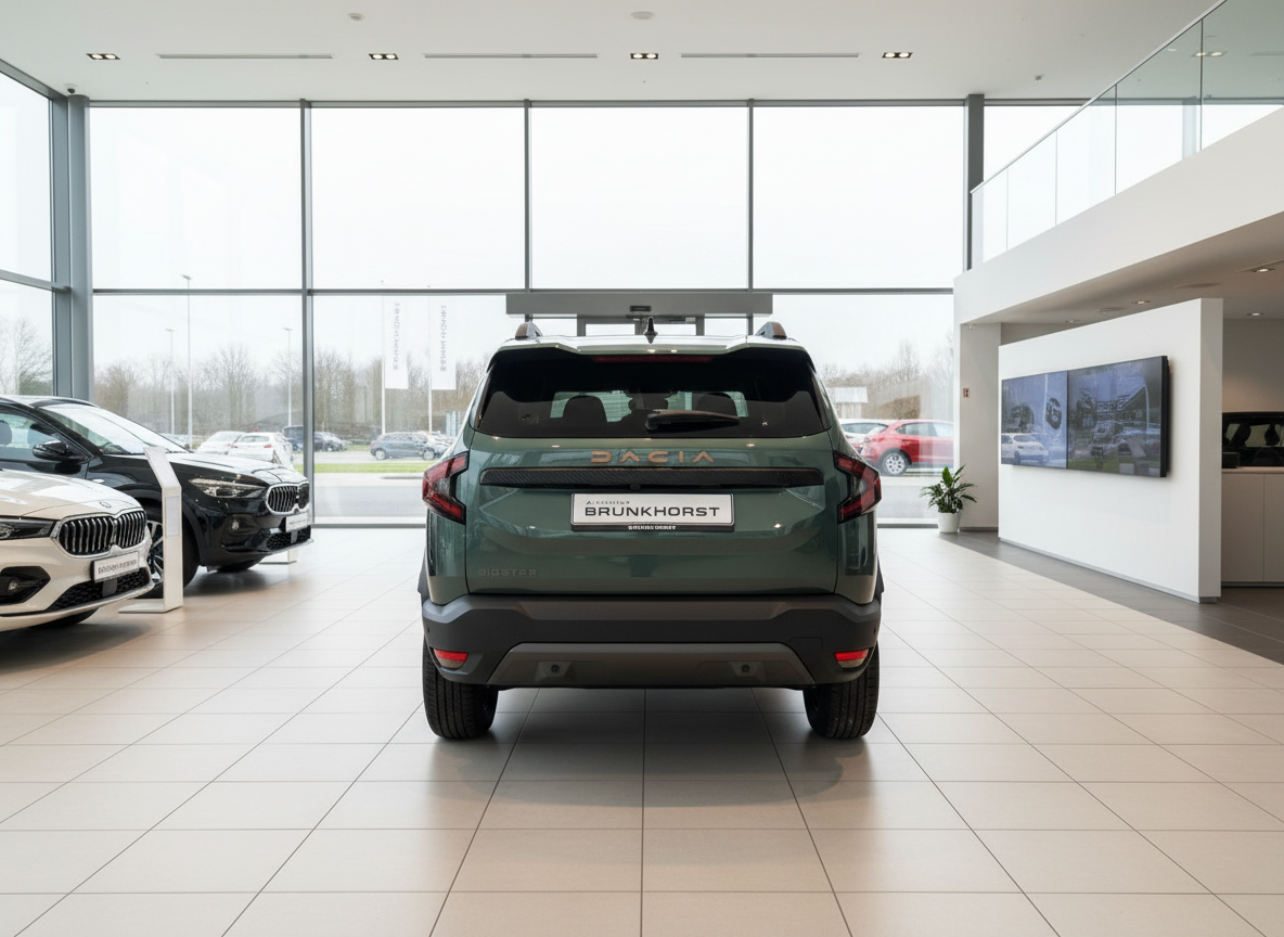 Dacia Bigster SUV in Grün – Heckansicht im Autohaus Brunkhorst Showroom