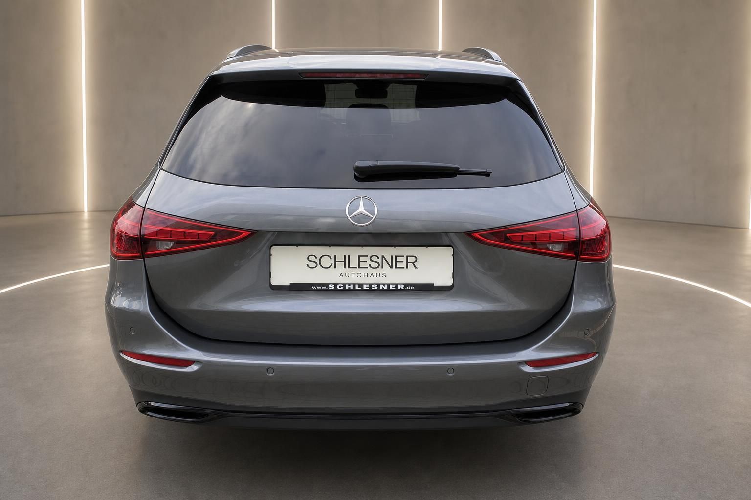 Mercedes-Benz Kombi grau, Heckansicht mit LED-Rückleuchten