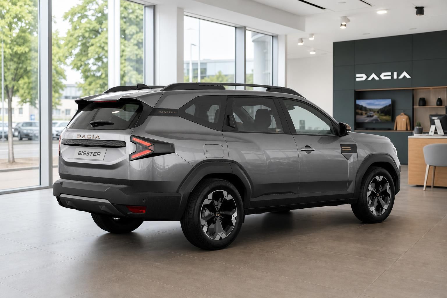 Dacia Bigster SUV in Grau Heckansicht im Autohaus