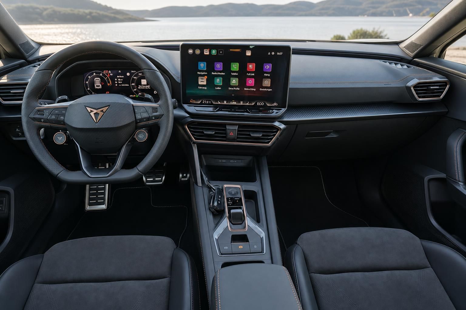 CUPRA Formentor Innenraum Cockpit Lenkrad Touchscreen Infotainment schwarze Sitze