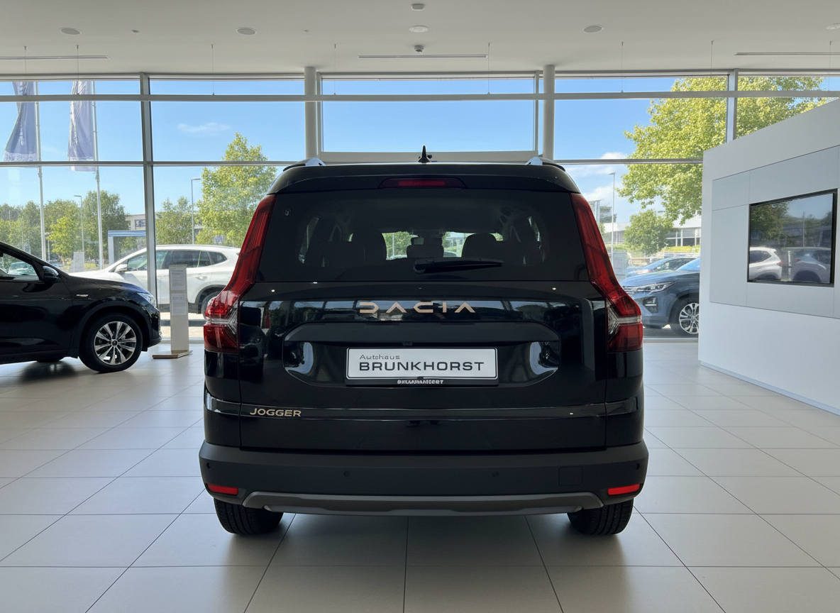 Schwarzer Dacia Jogger Heckansicht im Autohaus Brunkhorst Showroom
