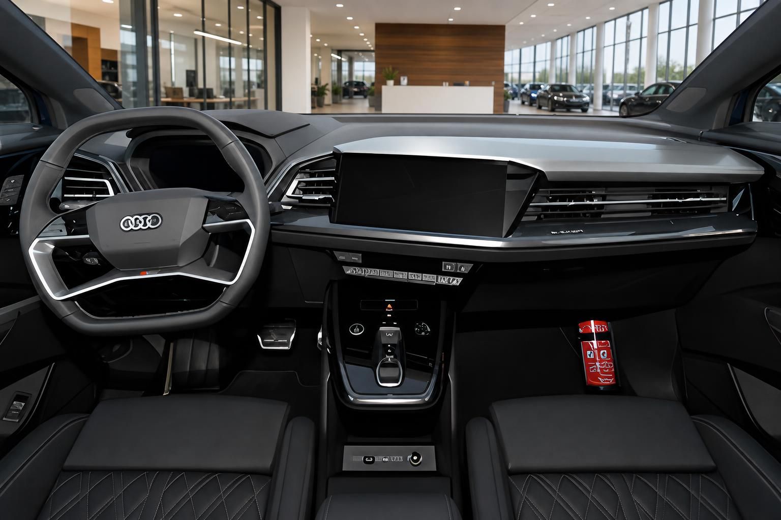Audi Q4 e-tron Innenraum Cockpit mit Lenkrad und MMI Touchscreen