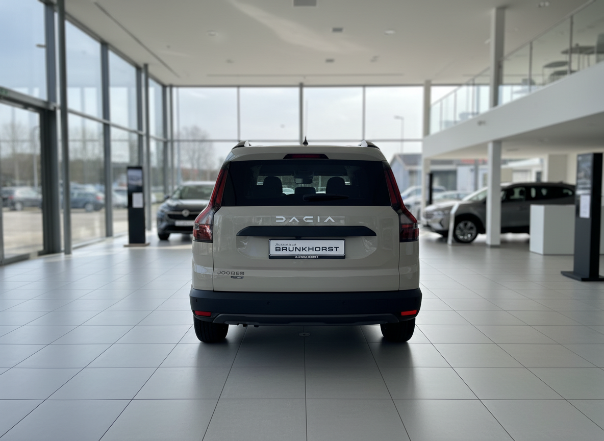 Dacia Jogger Heckansicht in Sand-Beige im Autohaus Brunkhorst Showroom