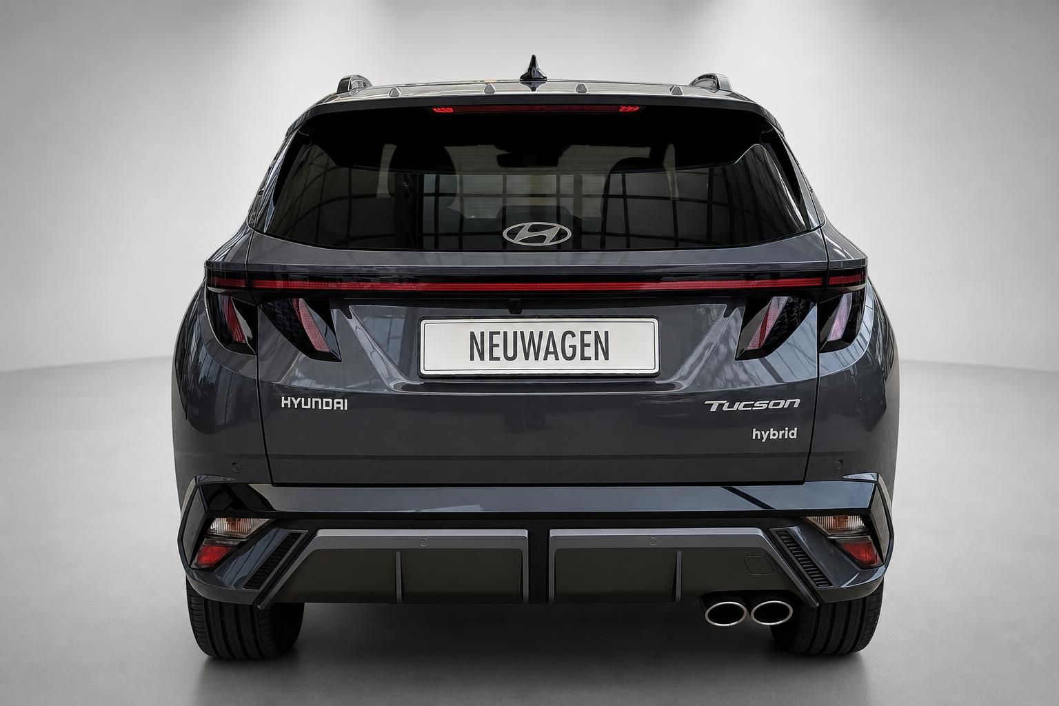 Hyundai Tucson Hybrid Neuwagen, Heckansicht mit Kennzeichenhalter