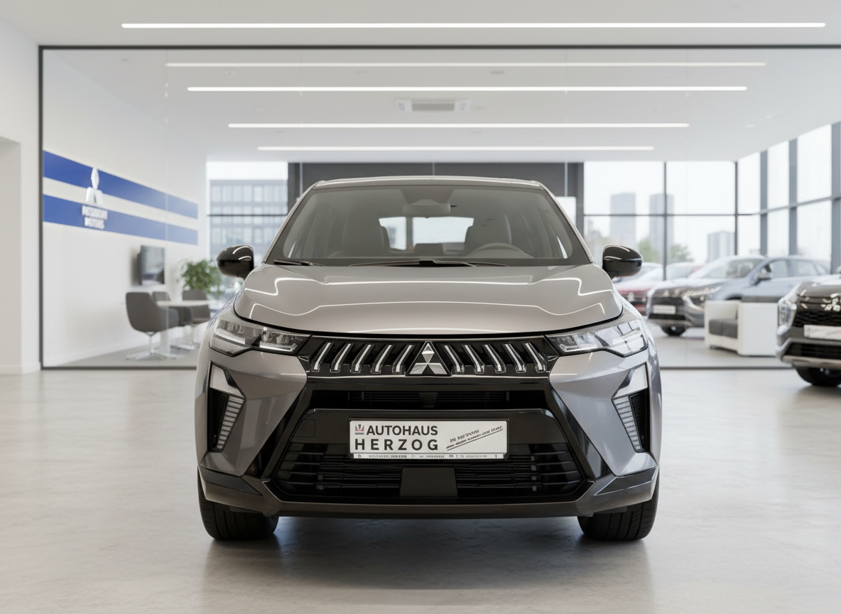 Mitsubishi SUV Frontansicht in grau im Autohaus Herzog Showroom