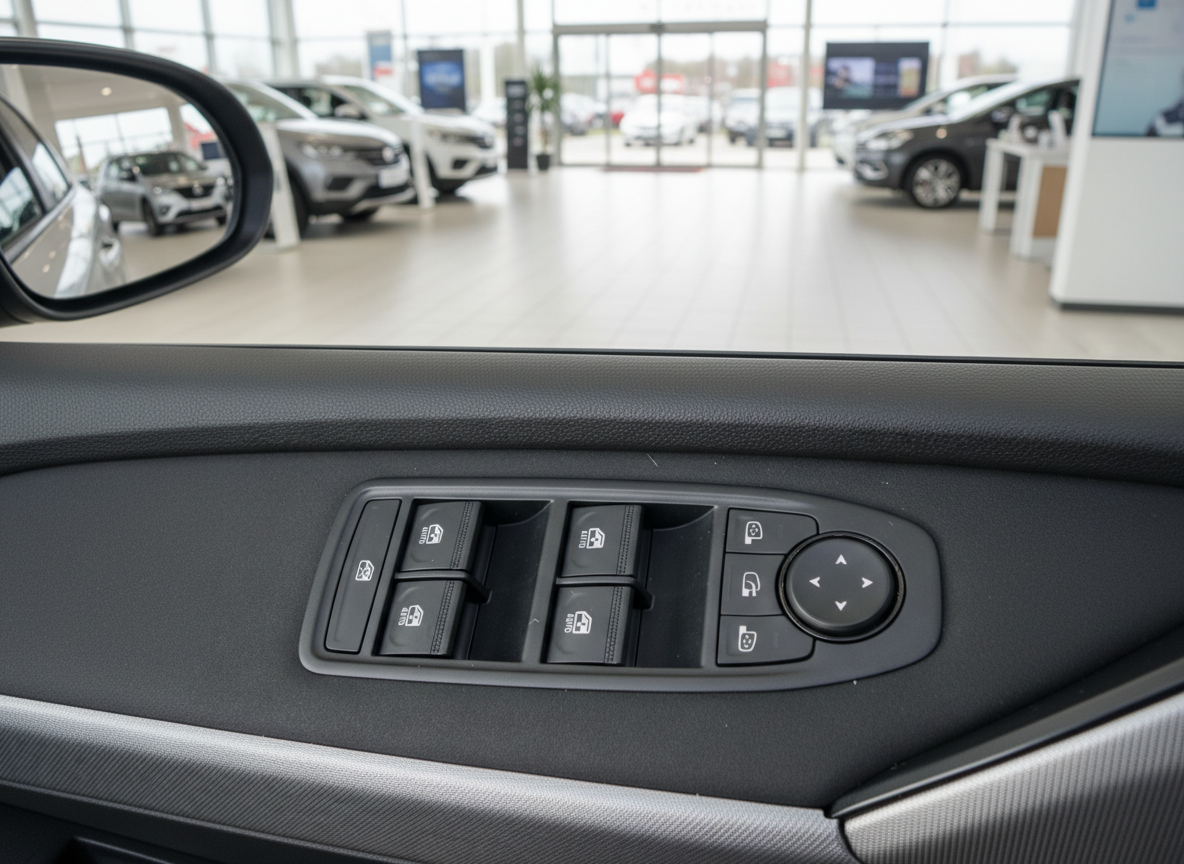 Fahrertür-Innenverkleidung mit Fensterheber und Spiegelverstellung im Autohaus