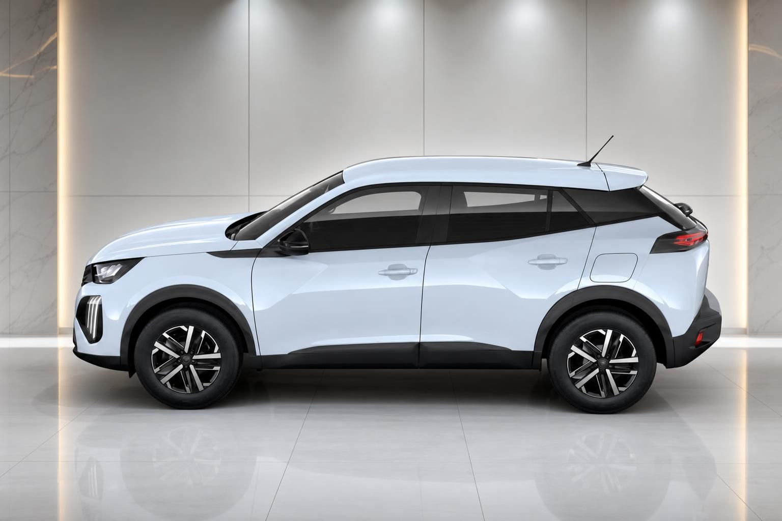 Peugeot 2008 in Weiss Seitenansicht im Autohaus