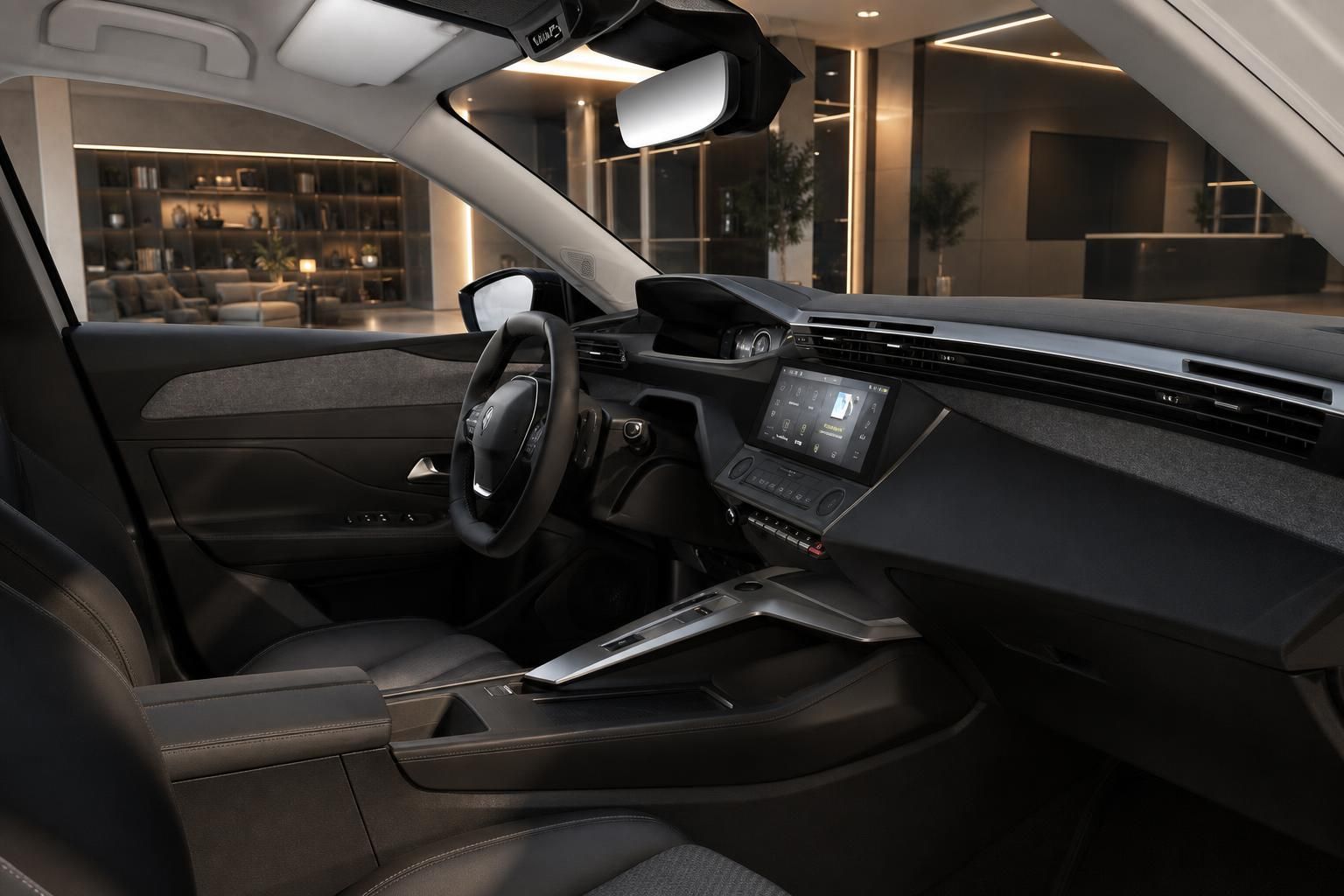 Peugeot 408 Innenraum mit Cockpit, Lenkrad und Touchscreen