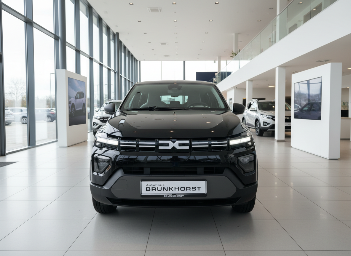 Schwarzer Dacia Duster Neuwagen Frontansicht im Autohaus Brunkhorst Showroom