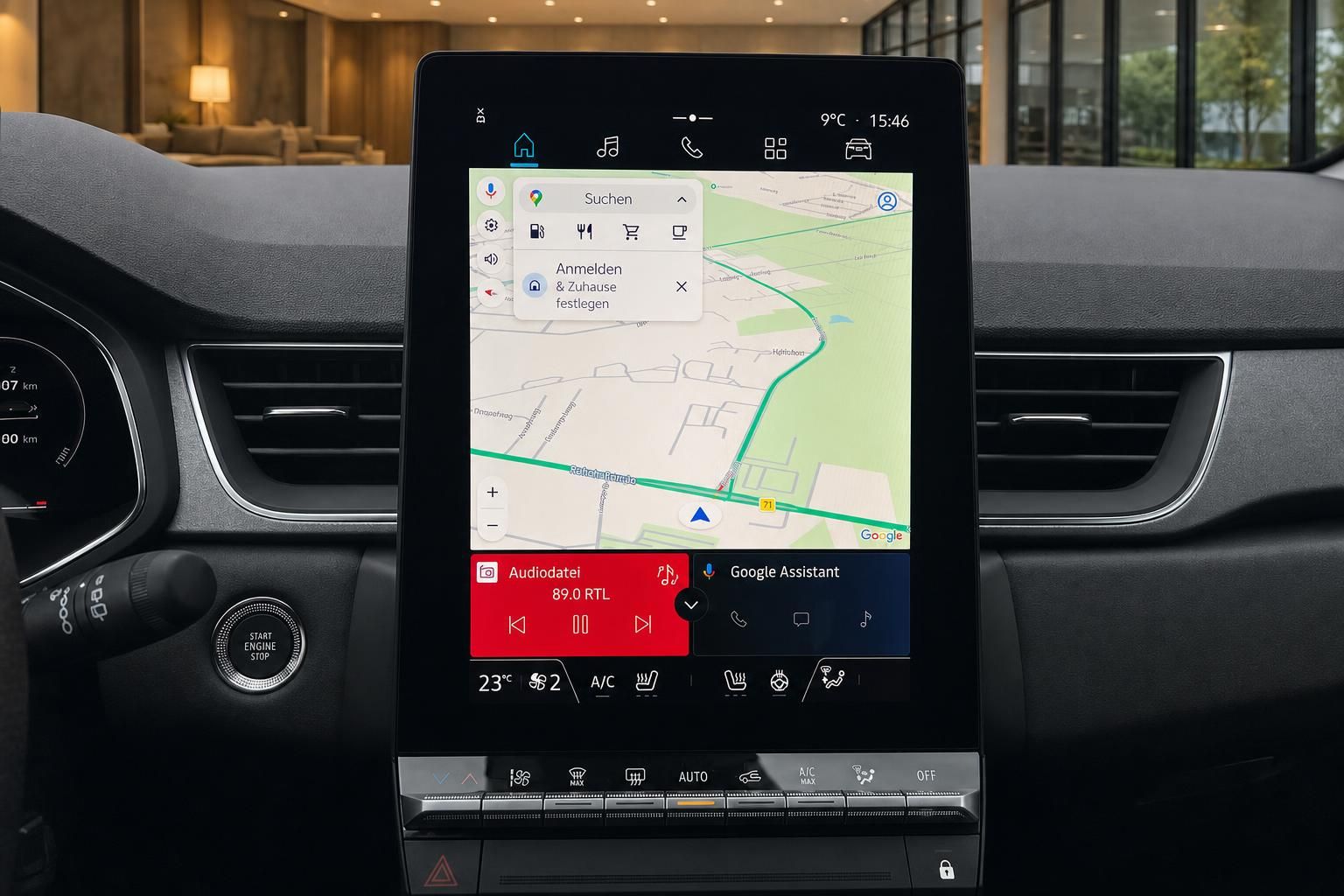 Modernes Fahrzeug-Infotainmentsystem mit Navigation und Multimedia im Armaturenbrett