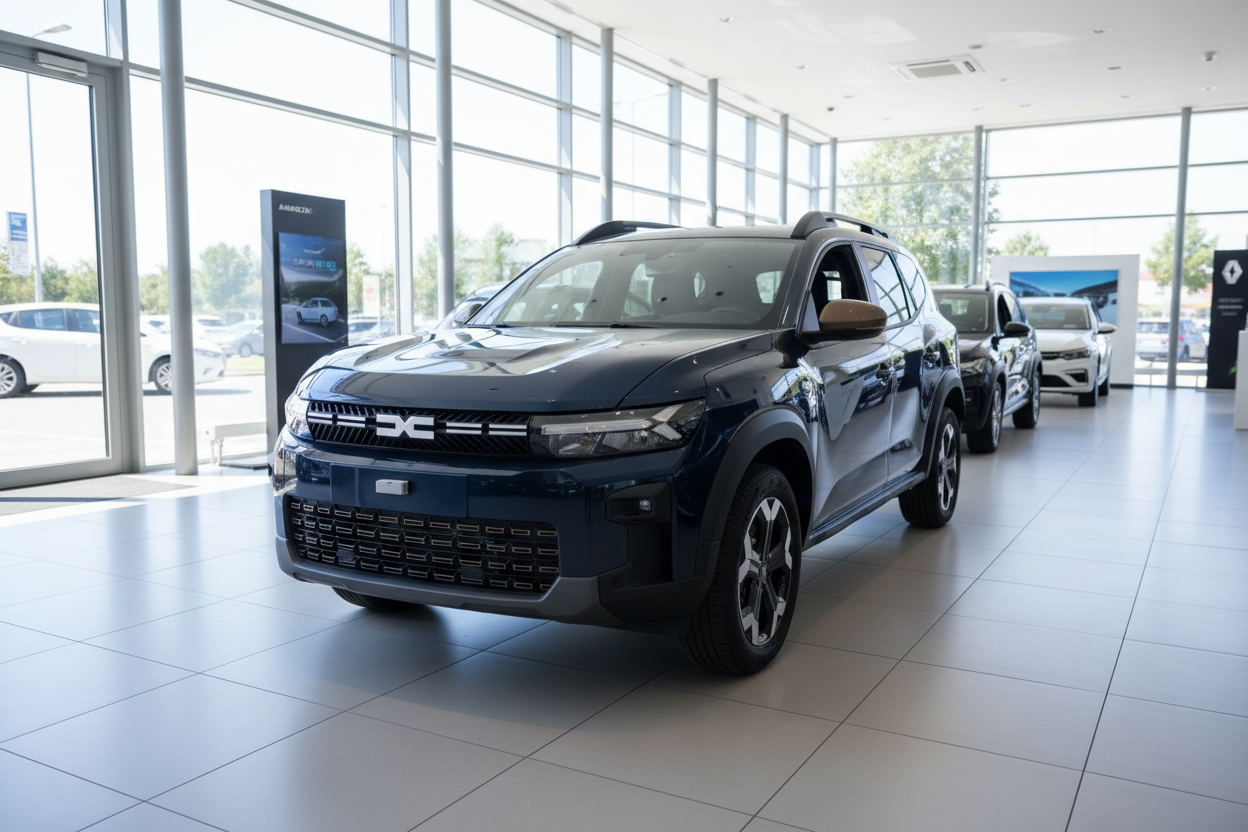 Dacia Jogger in Dunkelblau im Autohaus Showroom – moderner SUV Frontansicht
