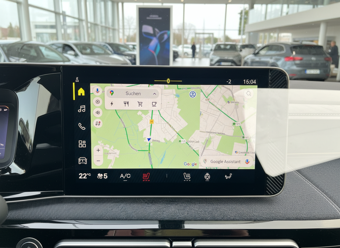 Infotainment-Display mit Google Maps Navigation im Renault Fahrzeug Innenraum