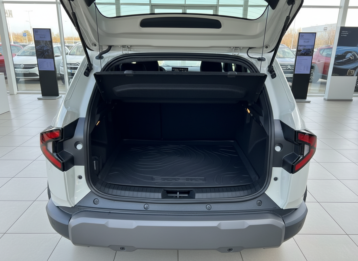 Dacia Duster weißer SUV Kofferraum offen im Autohaus