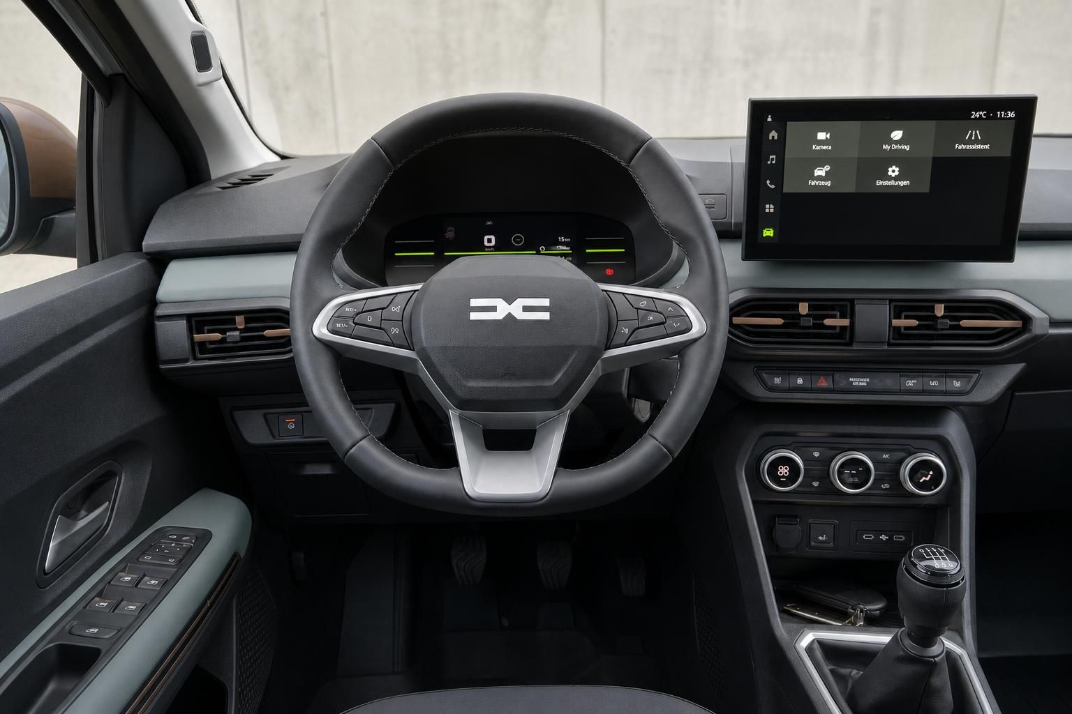 Modernes Fahrzeug Cockpit mit digitalen Instrumenten und Touchscreen-Infotainment System