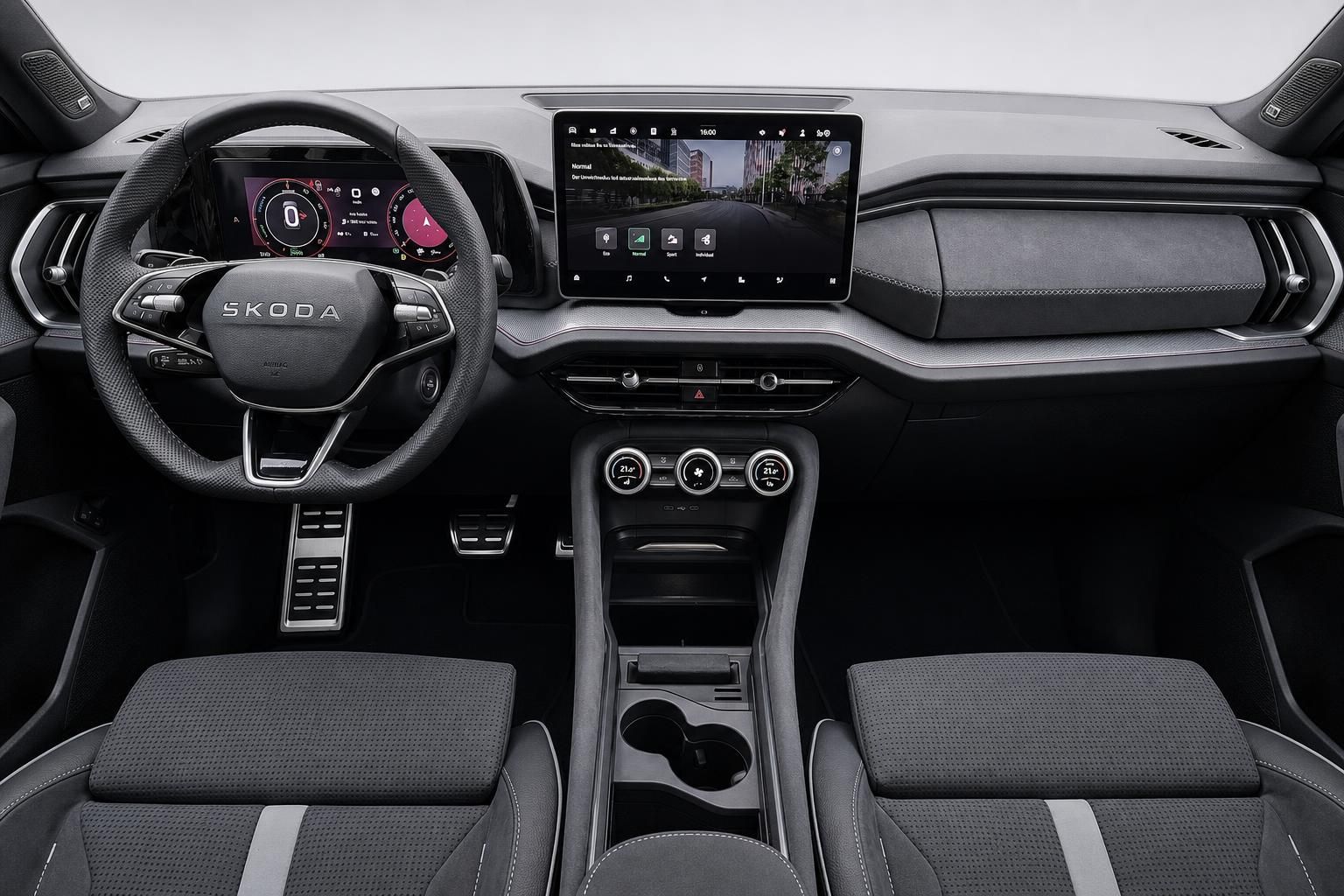 Skoda Cockpit mit Lenkrad und Infotainment Touchscreen