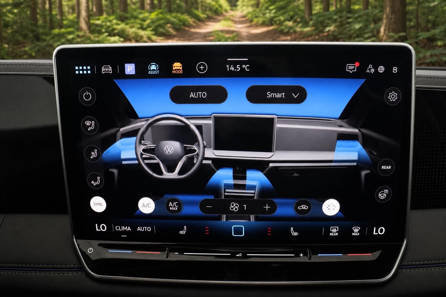 VW Touchscreen Klimabedienung mit digitaler Innenraumdarstellung