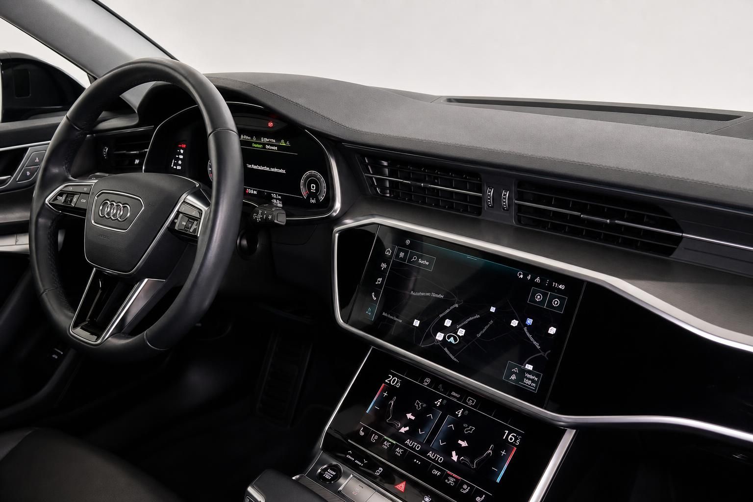 Audi Cockpit mit digitalem Tacho und Multimedia-Touchscreen im Detail