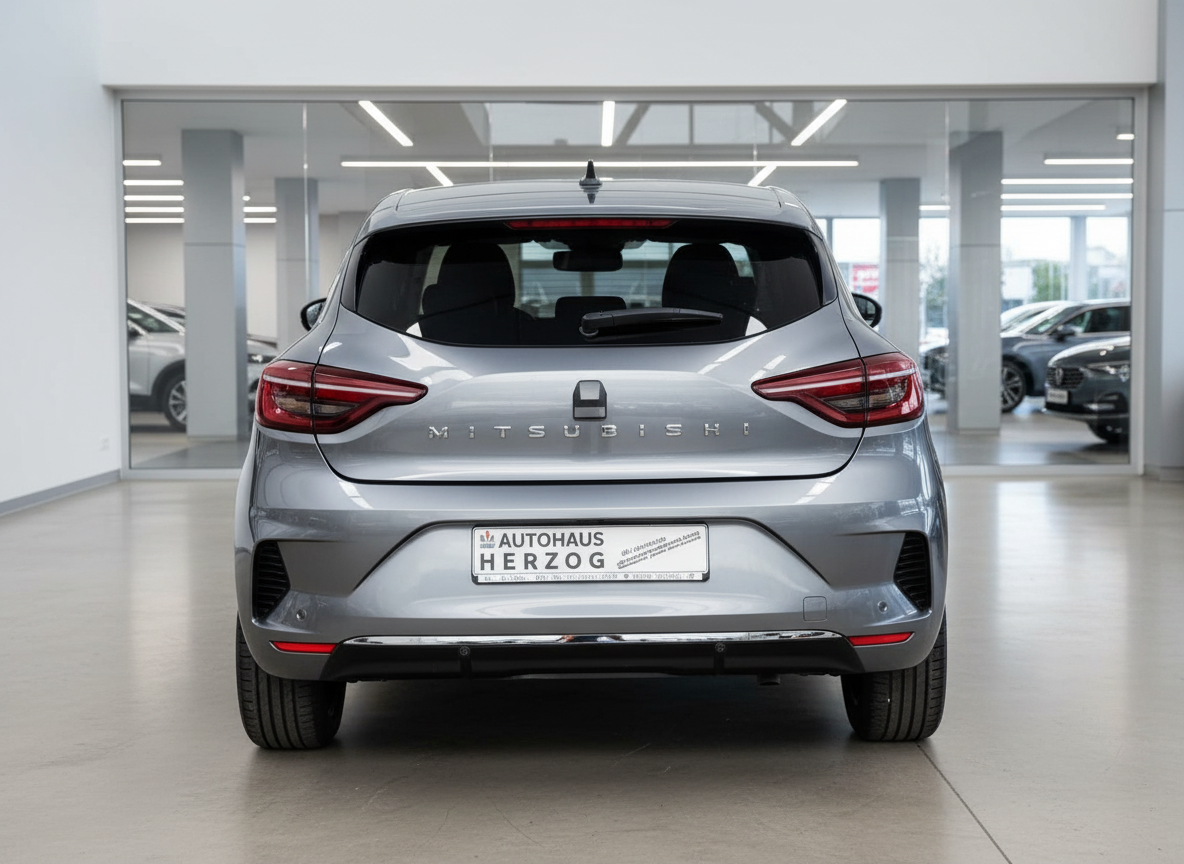 Mitsubishi Colt grau Heckansicht im Autohaus Herzog Showroom