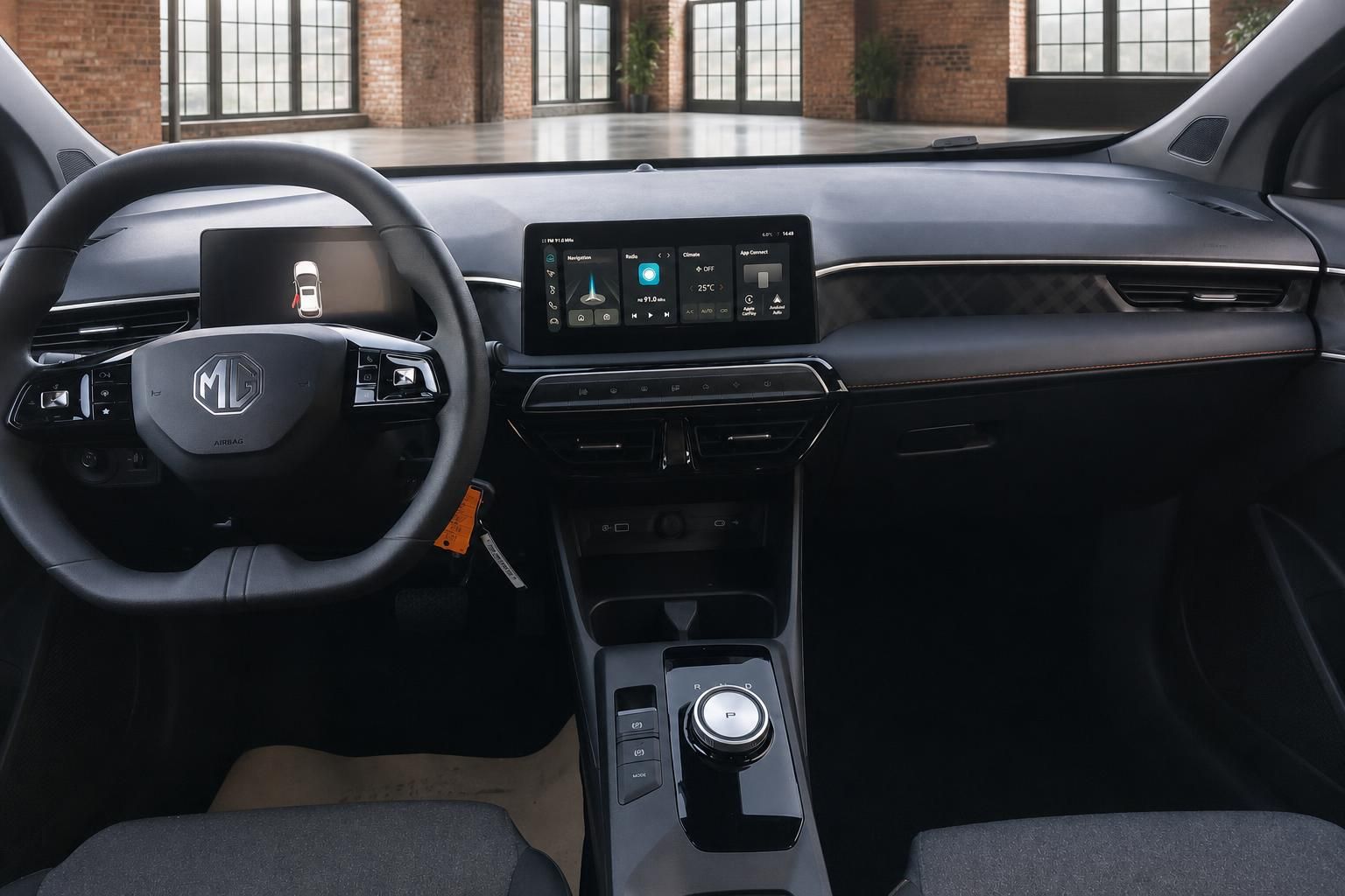 Cockpit MG mit Lenkrad, Digitaldisplay und Touchscreen-Infotainment