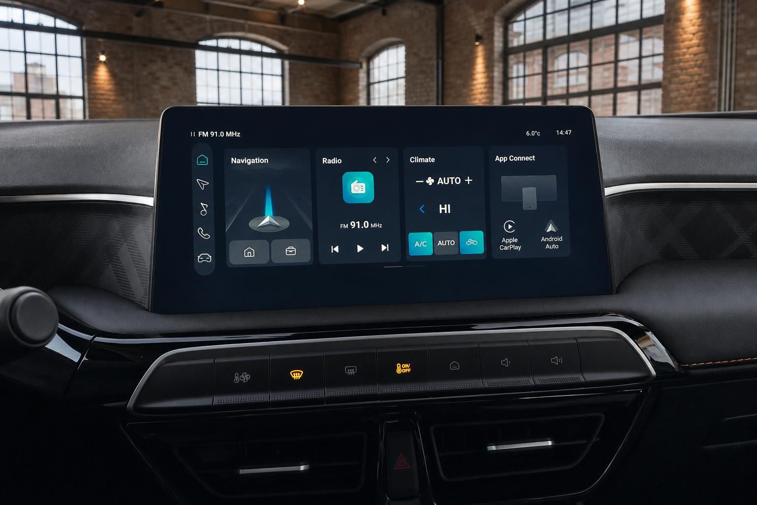 Touchscreen Infotainmentsystem des MG mit Navigation und Klimabedienung