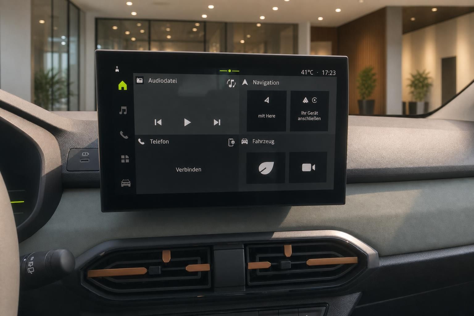 Dacia Sandero Infotainment-Touchscreen mit Navigation, Telefon und Audiomenü