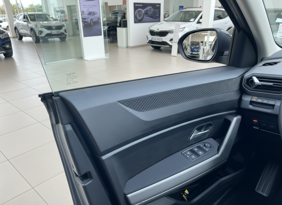 VW Fahrzeug Fahrertür Innenraum mit Fensterheber und Türverkleidung im Autohaus