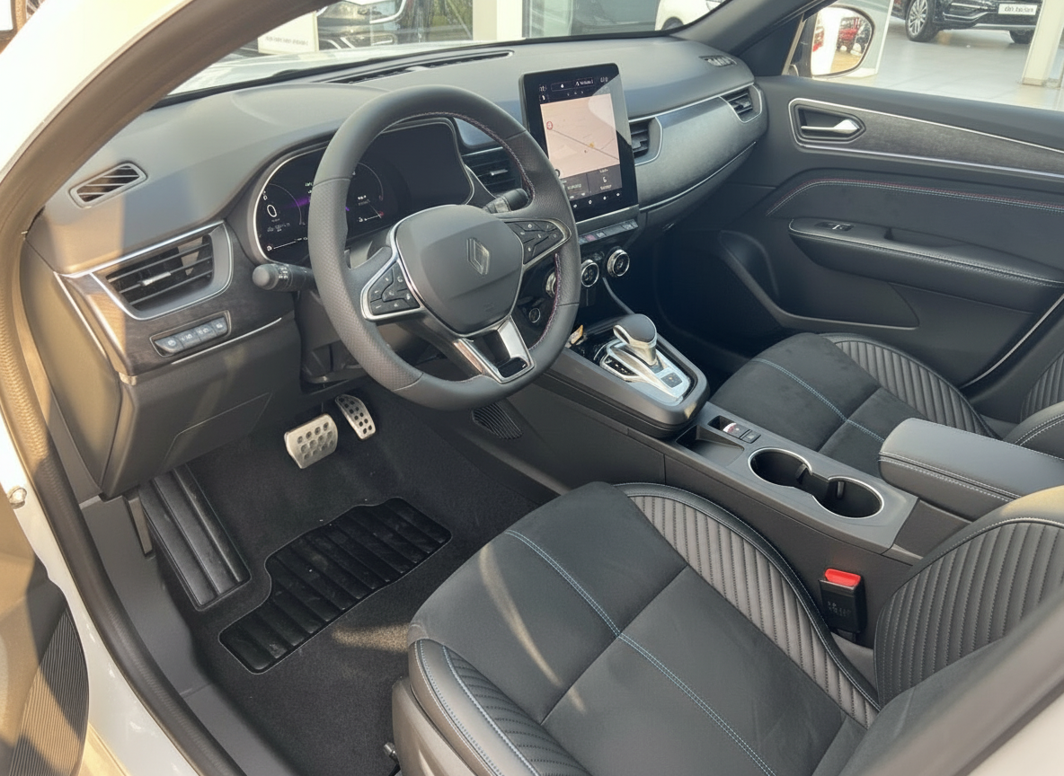 Renault Innenraum mit schwarzem Leder, Touchscreen-Navigation und automatischem Getriebe