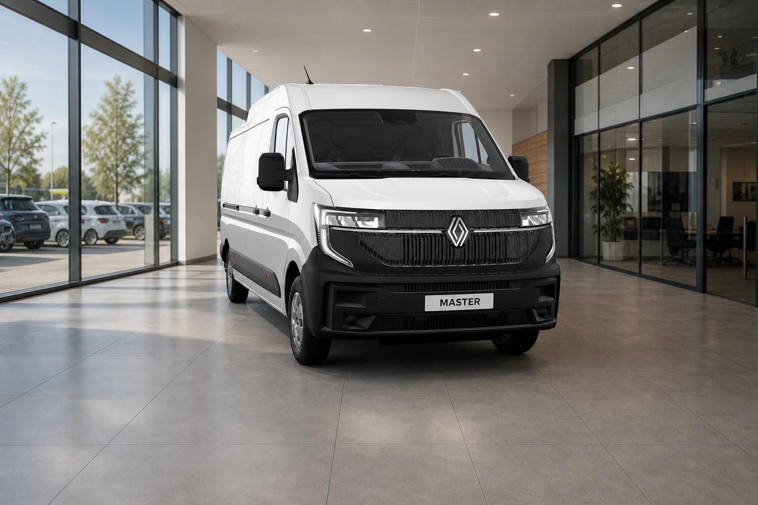 Renault Master Frontansicht weiß im Autohaus Showroom