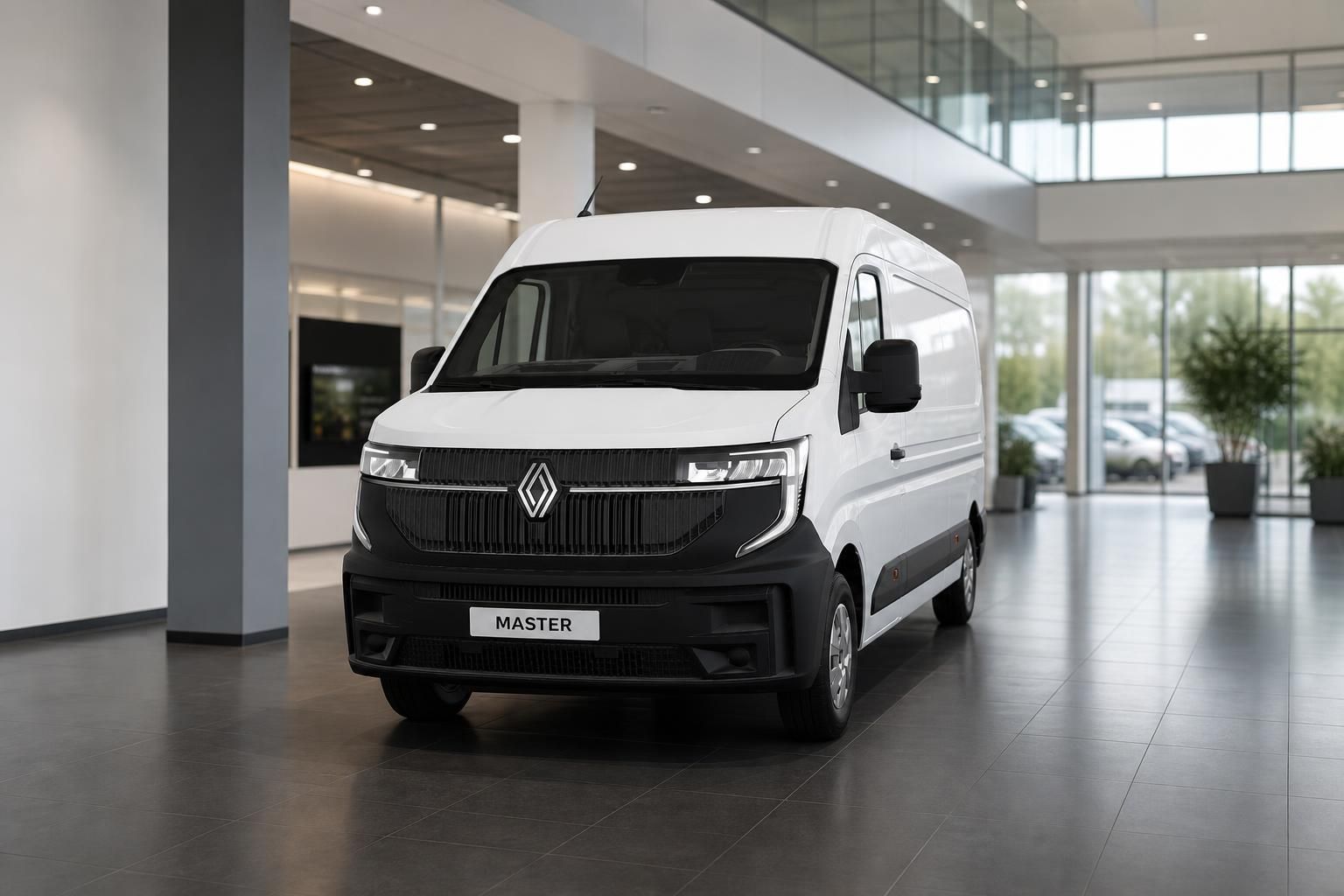Renault Master weiß Frontansicht mit Kühlergrill im Showroom