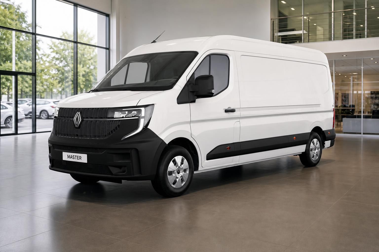 Renault Master weiß Frontansicht Transporter im Showroom