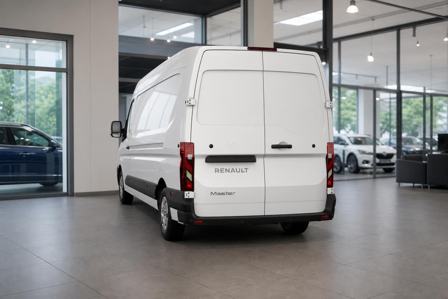 Renault Master weiß Heckansicht Türen Transporter Showroom